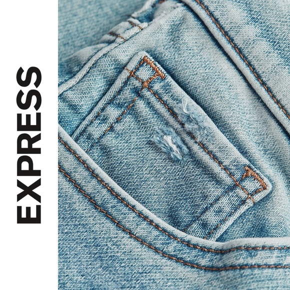 NWT Express High Waisted Skinny Button Fly Ripped Light Wash Jeans Size 0 Short - Picture 3 of 6